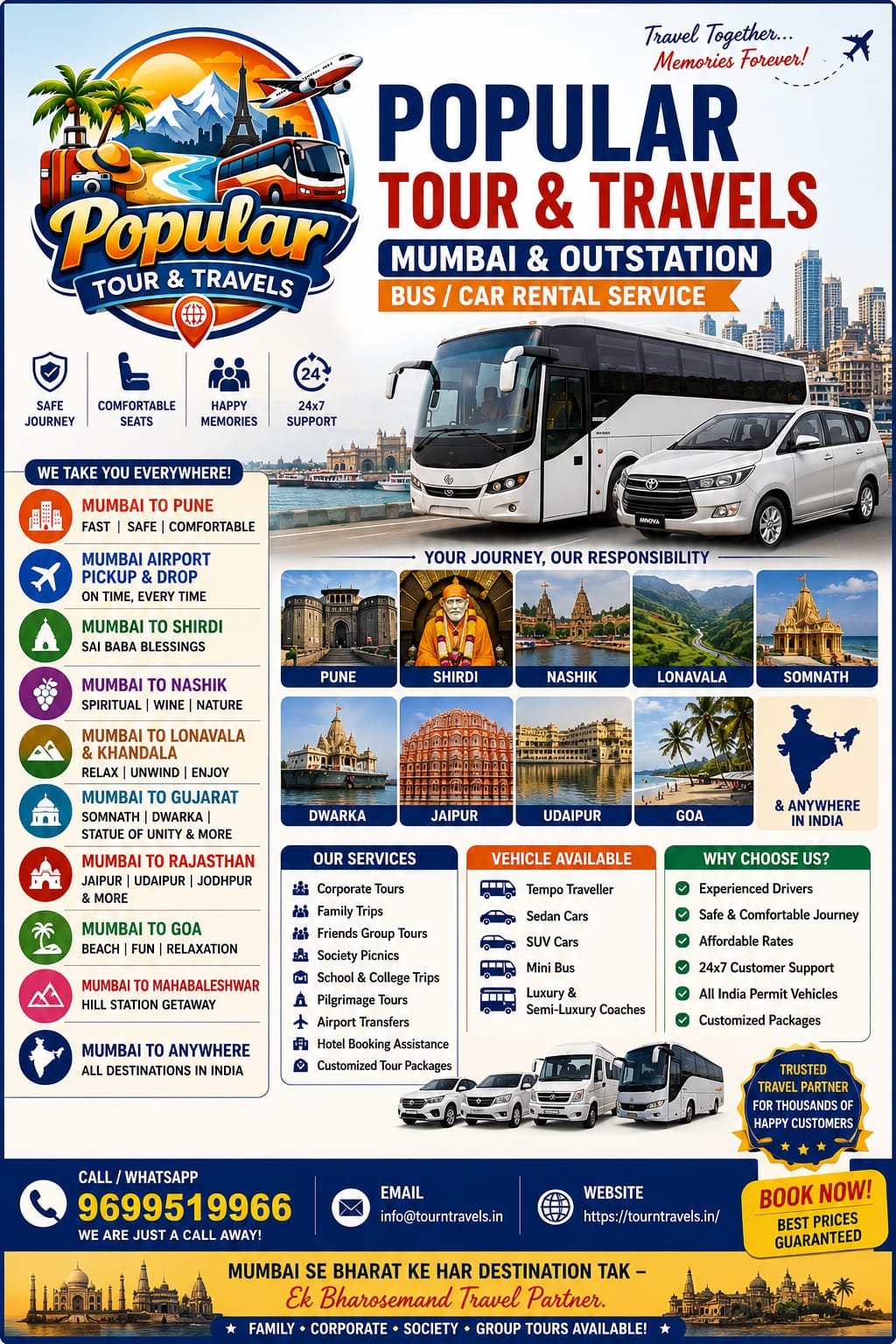 Mumbai to Nashik Pune Shirdi - Mumbai Tour Operator Mumbai Tour and Travels Mumbai Travel Agency Mumbai Bus Rental Service Mumbai Car Rental Service Mumbai Outstation Taxi Service Mumbai Tour Packages Mumbai Sightseeing Tour Mumbai Airport Transfer Route-Based Keywords Mumbai to Pune C | Popular Tour & Travels